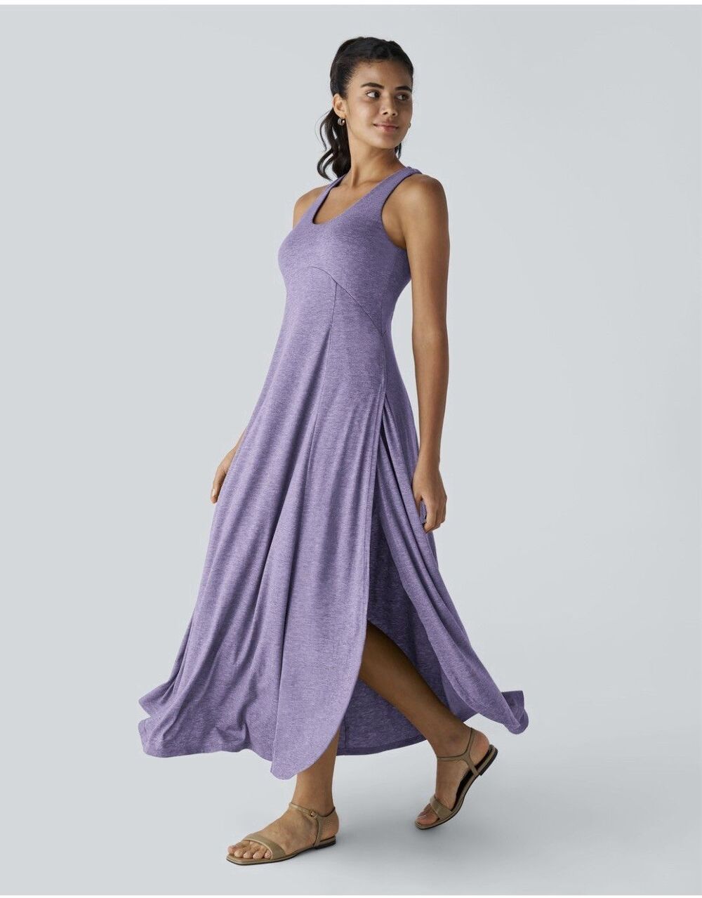 NEW Halara Lavender Purple Flowy Maxi Tank Dress Side Slits Athleisure Medium